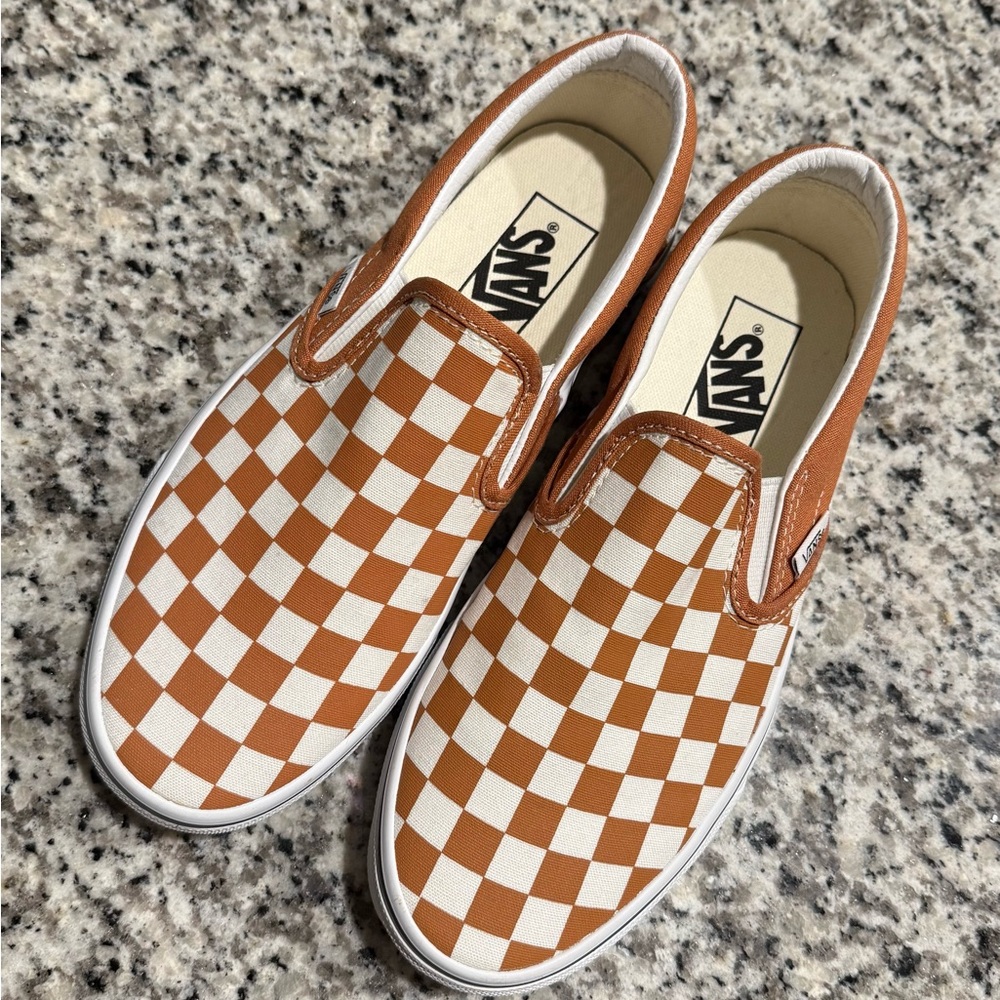 Vans Burnt Orange and White Checkered Sneakers